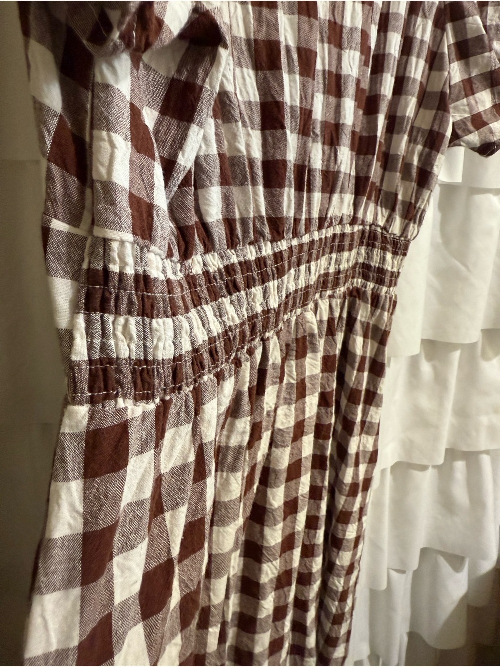 Petal & Pup Robinson Brown and White Gingham Button-Front Midi Dress - Picture 15 of 16